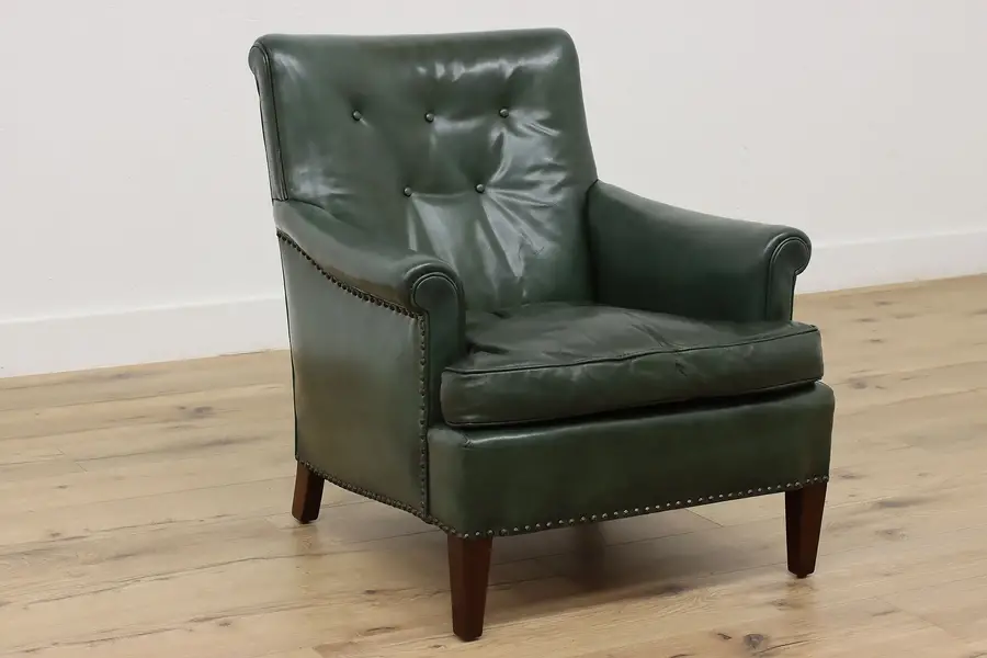 Photo of Traditional Vintage Green Leather Office or Library Chair