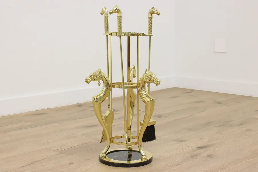 Photo of Farmhouse Vintage Umbrella Stand & Fireplace Tool Set Horses