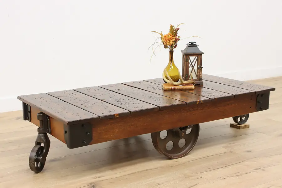 Photo of Farmhouse Antique Salvage Railroad Cart Coffee Table