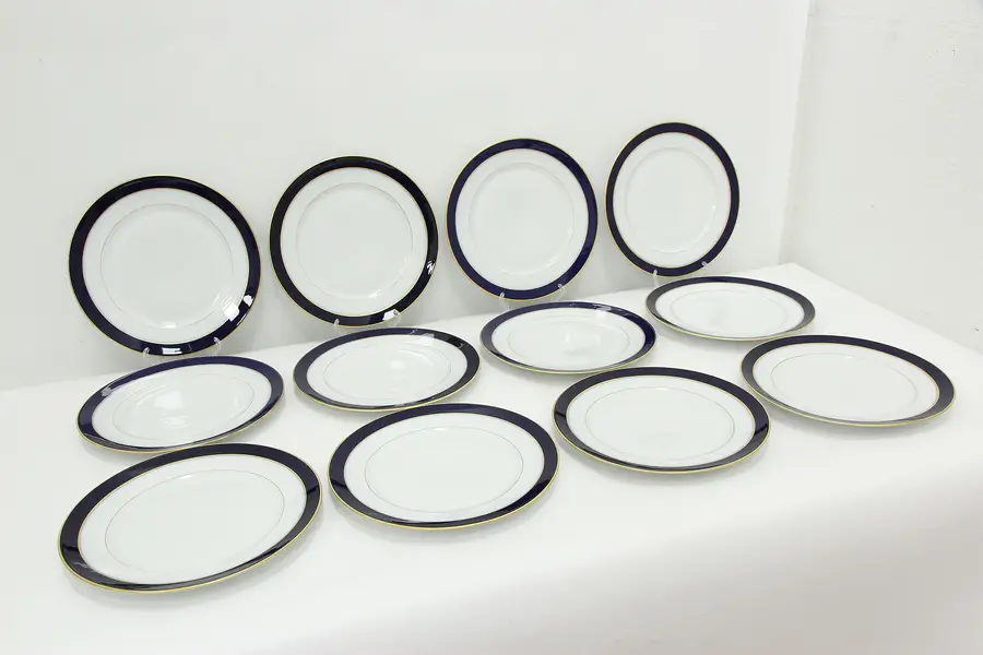 Photo of Set of 12 French Vintage Cobalt Blue Dinner Plates, Haviland