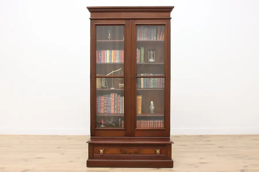 Photo of Traditional Antique Walnut & Burl Office or Library Bookcase