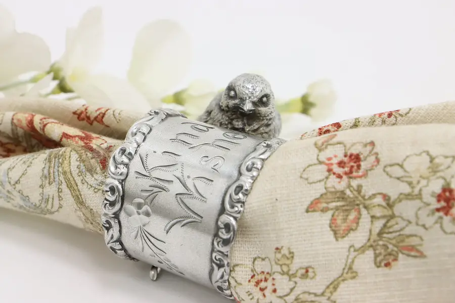 Photo of Victorian Antique Silverplate Bird & Kind Wishes Napkin Ring