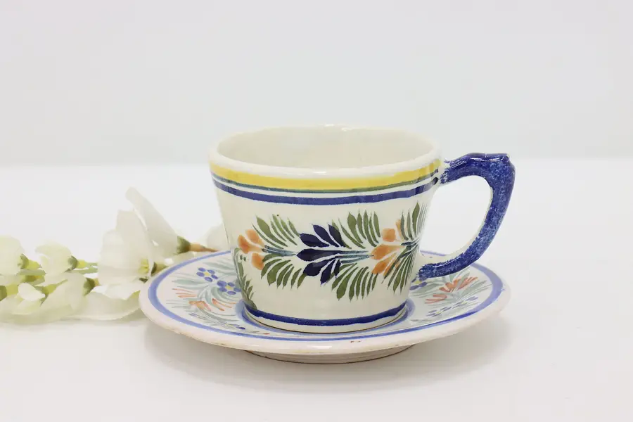 Photo of French Brittany Vintage Quimper Hand Painted Cup & Saucer