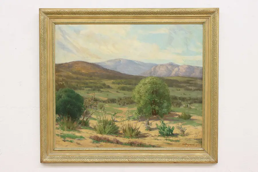 Photo of Desert Mountains Antique Original Oil Painting Peyraud 45.5"