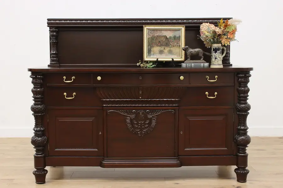 Photo of Empire Antique Carved Mahogany Buffet Sideboard, Bar Cabinet