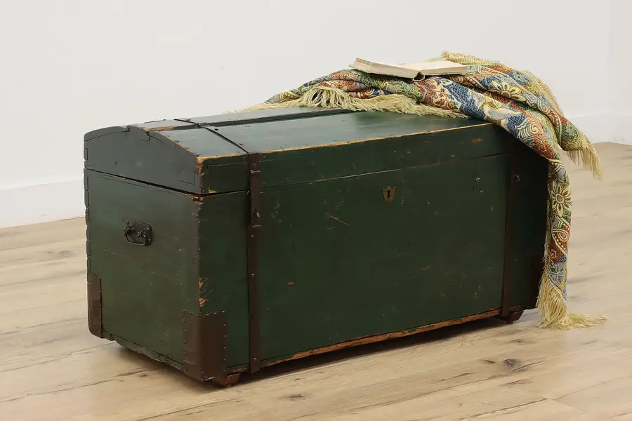 Photo of Farmhouse Antique Painted Pine Immigrant Chest or Trunk