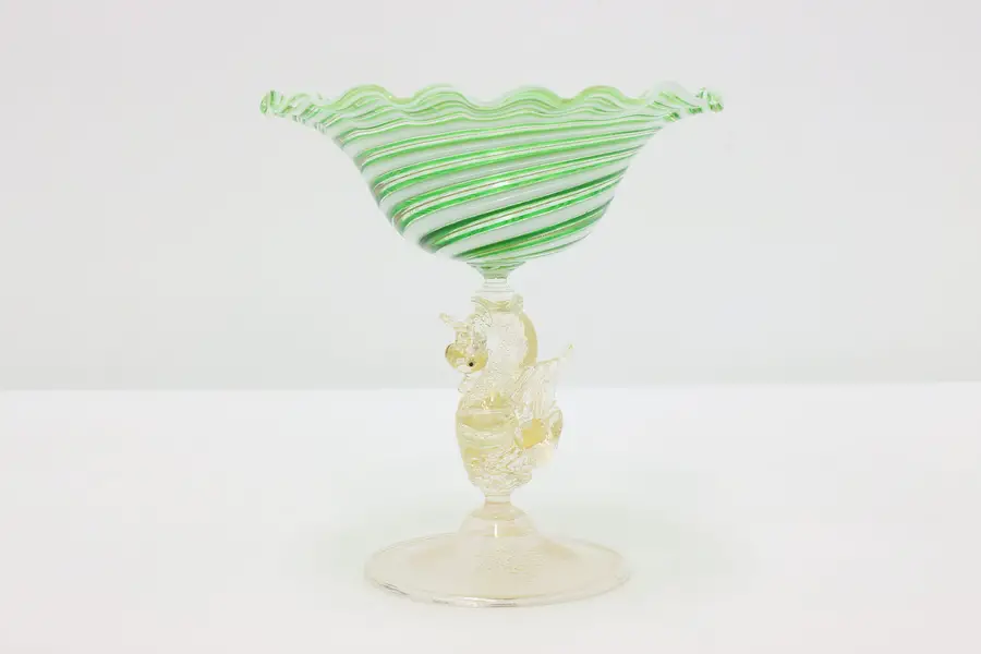 Photo of Swan Murano Italian Blown Swirl Glass Vintage Compote Bowl