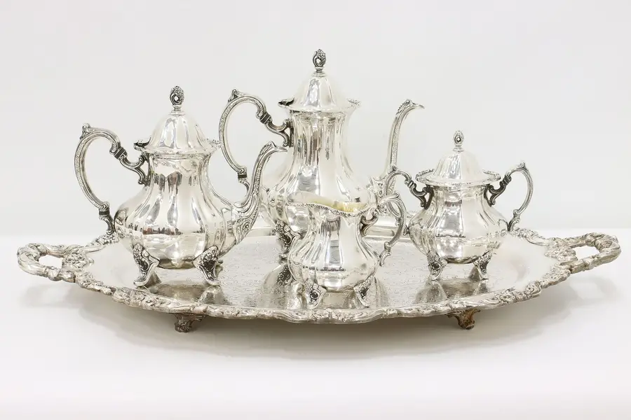 Photo of Grand Duchess Towle Vintage Silverplate 5 Pc Tea Set & Tray