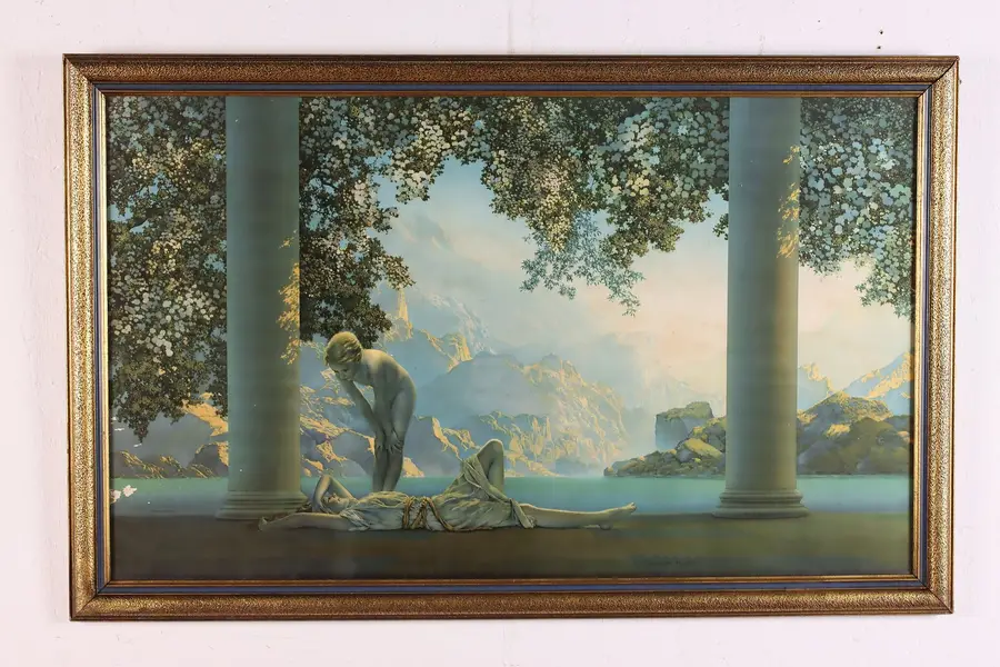 Photo of Art Deco "Daybreak" Antique Art Print Maxfield Parrish 32.5"