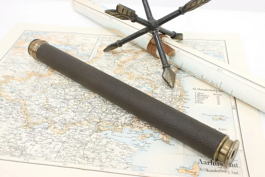 Photo of English Antique Brass Spyglass w/ Leather Case, Signed