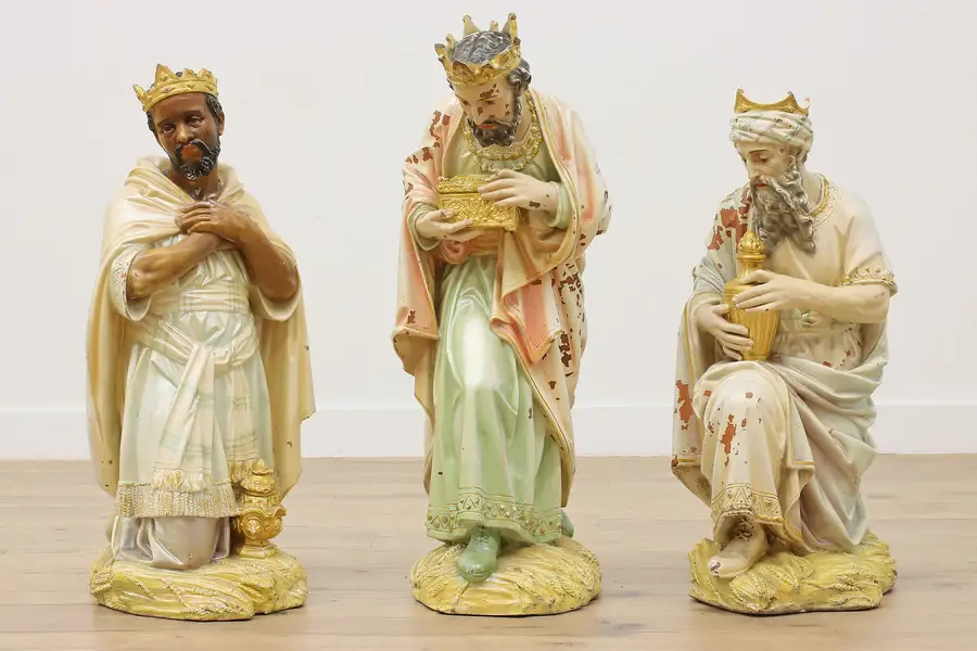Photo of Set of 3 Magi Wise Men Antique Terra Cotta Sculptures
