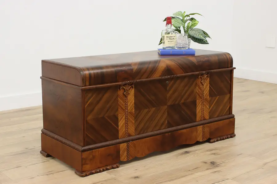 Photo of Art Deco Waterfall Vintage Cedar Blanket Chest or Trunk Roos