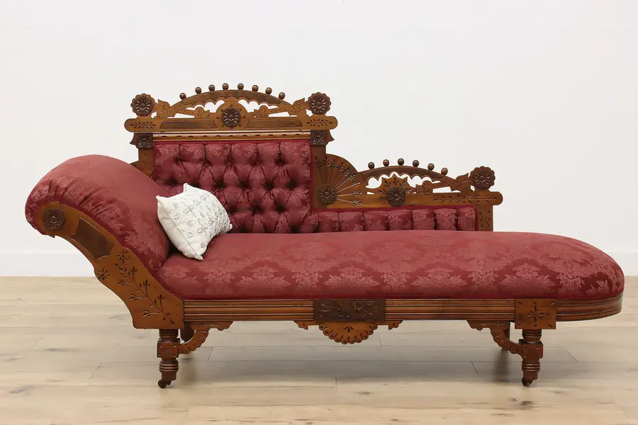 Photo of Victorian Eastlake Antique Chaise Lounge or Fainting Couch