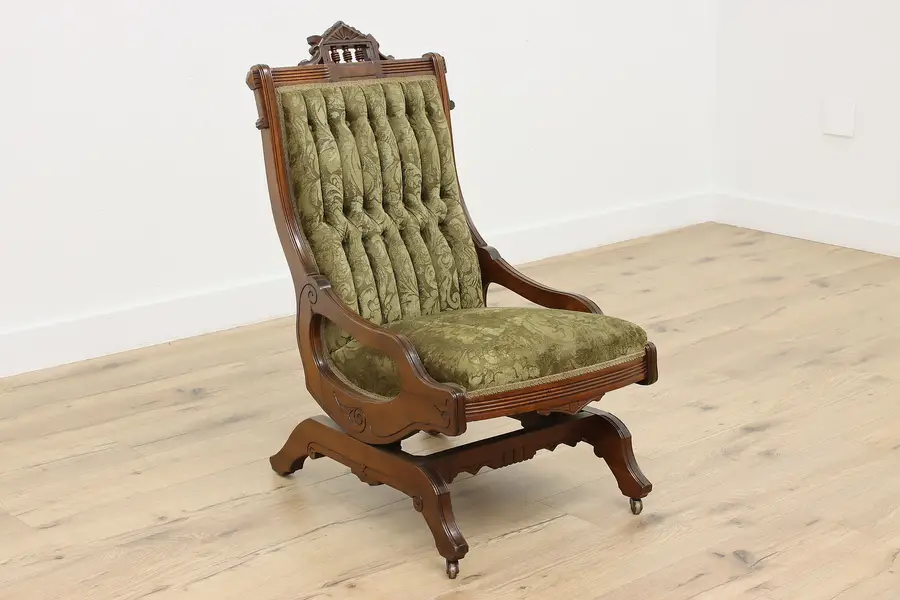 Photo of Victorian Eastlake Antique Upholstered Walnut Rocking Chair