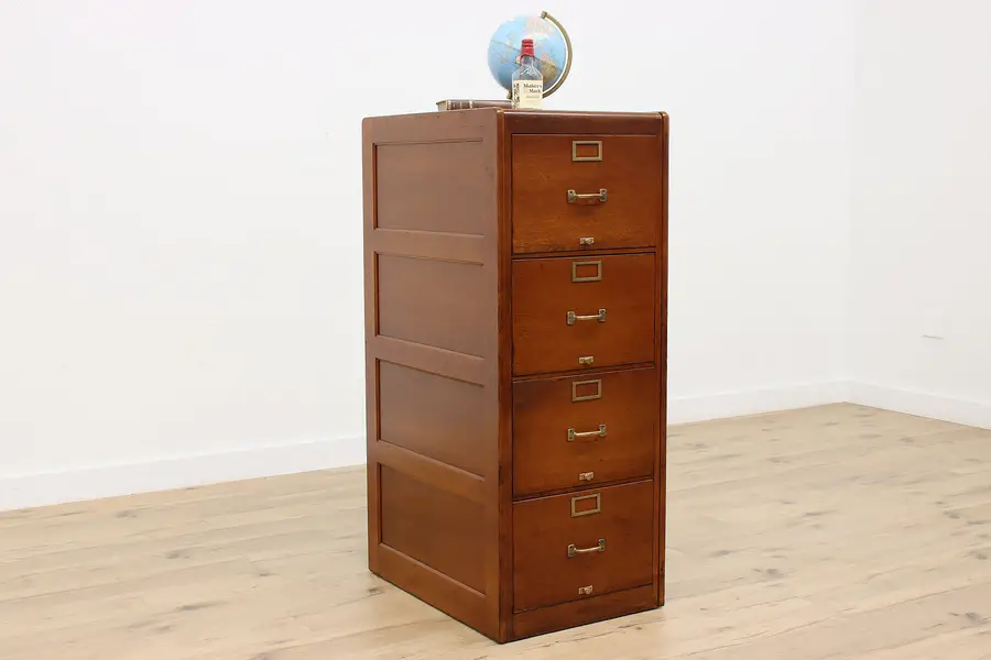 Photo of Oak 4 Drawer Antique Office Legal Size or Music File Cabinet