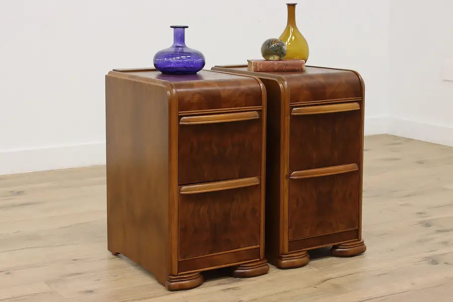 Photo of Pair of Art Deco Vintage Waterfall Nightstands or End Tables