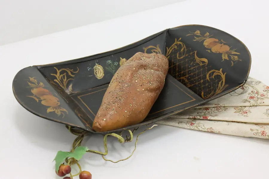 Photo of Victorian Antique Toleware Tin Tray, Hand Painted Peaches