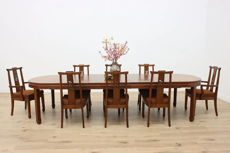 Photo of Teak Vintage Chinese Dining Set Table & 8 Chairs, Meng Co
