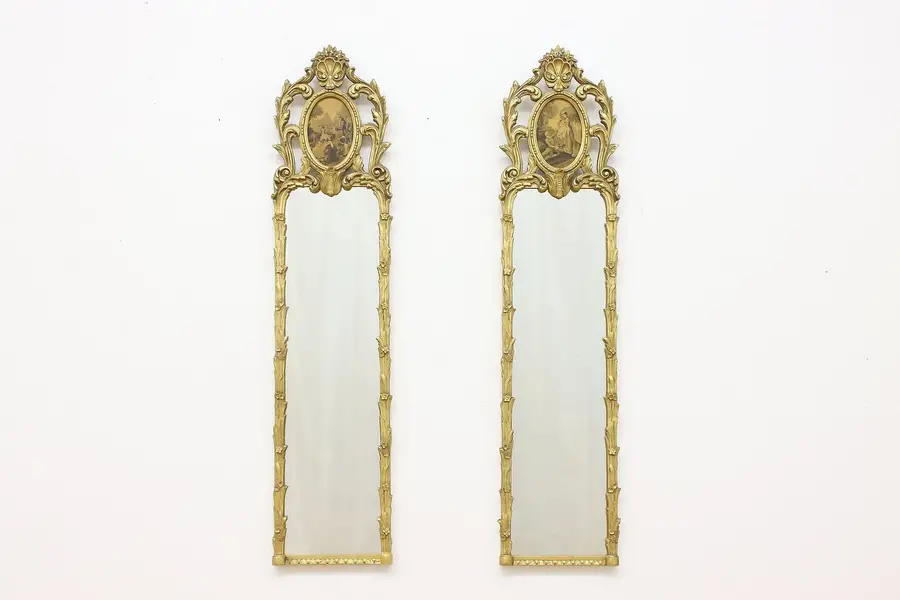 Photo of Pair of French Style Gilt Wall Mirrors Courting Scenes