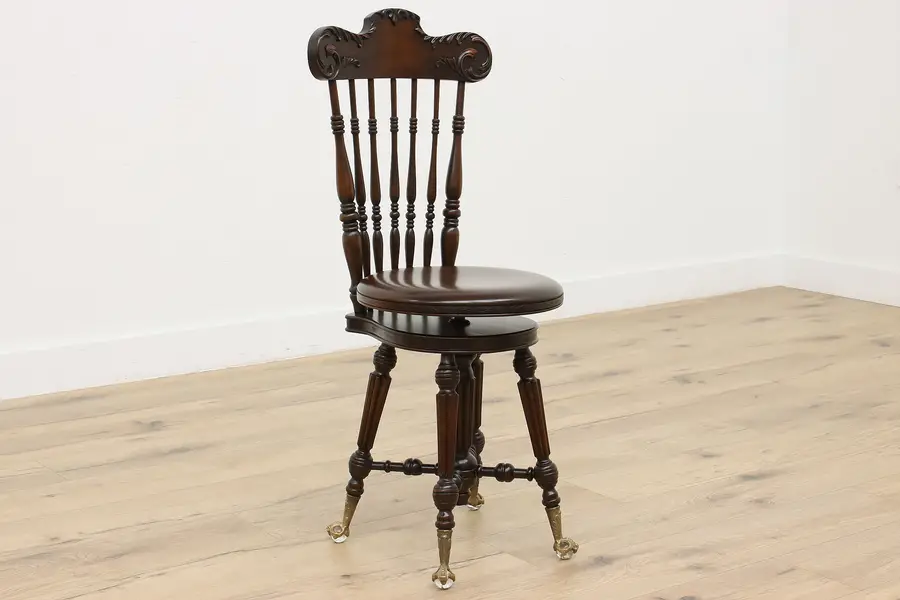 Photo of Victorian Antique Swivel Adjustable Organ Stool, Piano Chair