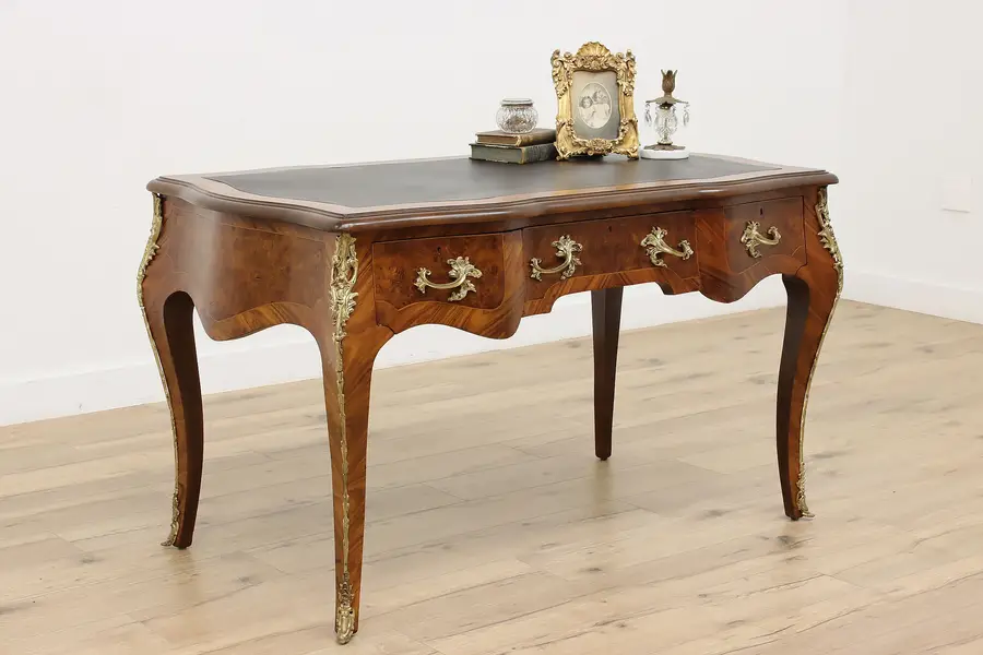 Photo of French Design Vintage Office Library Bombe Marquetry Desk