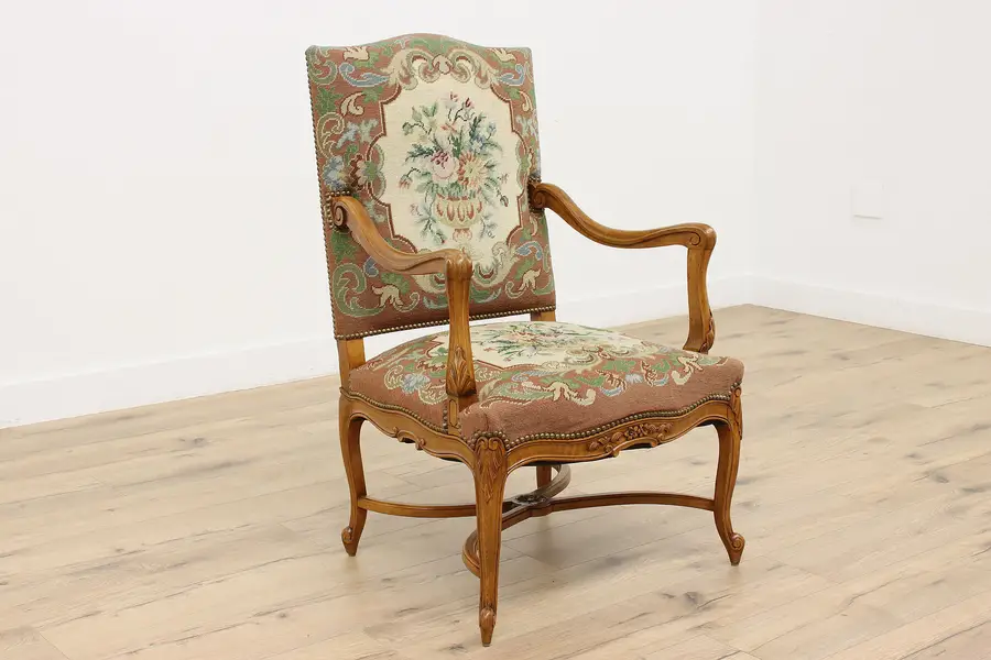Photo of Country French Vintage Carved Birch & Needlepoint Chair
