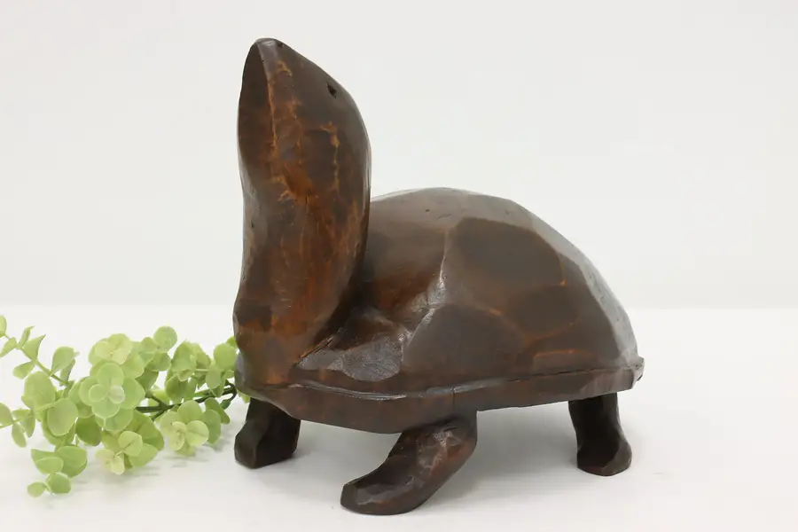 Photo of Folk Art Vintage Carved Wood Turtle Sculpture, A. Windy