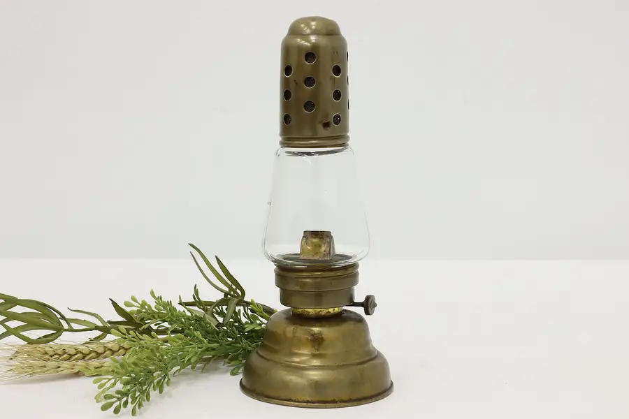 Photo of Industrial Salvage Antique Windproof Brass Oil Lamp Pat 1867