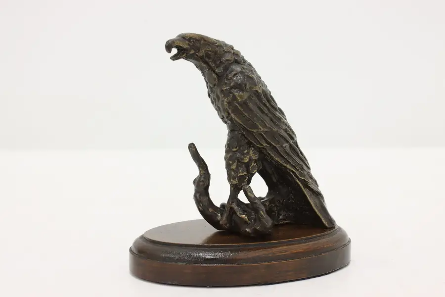 Photo of Bronze Vintage Eagle Sculpture on Mahogany Base, Shoop