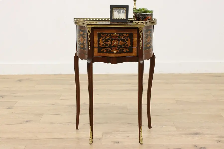 Photo of French Design Vintage Rosewood Demilune Nightstand Marquetry