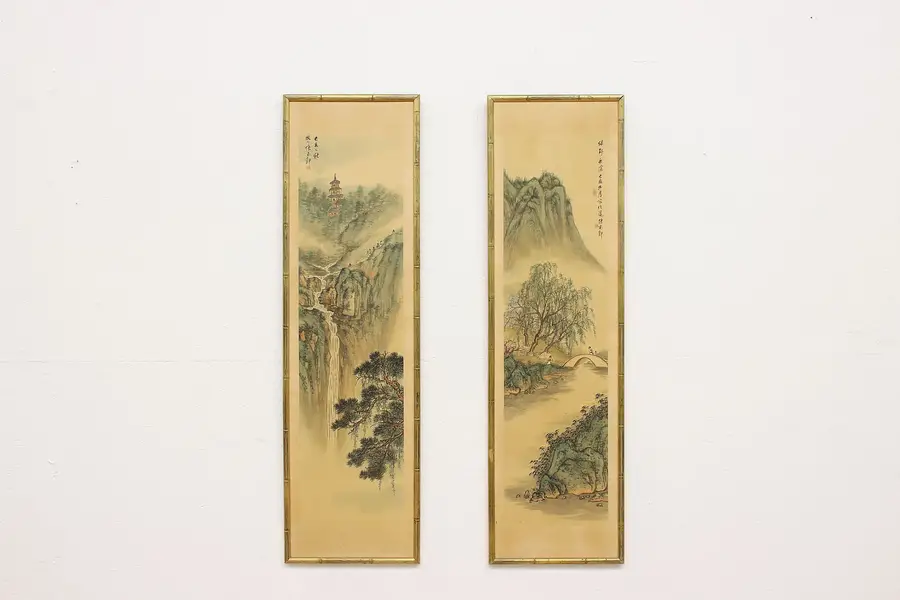 Photo of Pair of Japanese Antique Original Watercolor Paintings