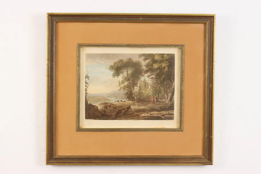 Photo of Farm Scene Antique 1817 Original Engraving Print Lorrain 18"