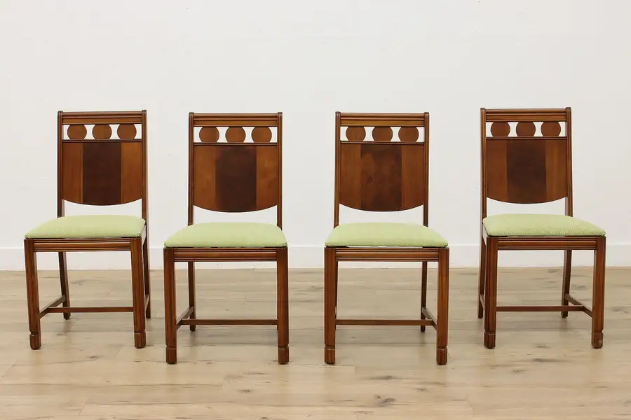 Photo of Set of 4 Art Deco 1930s Vintage Walnut Dining Chairs, Crown