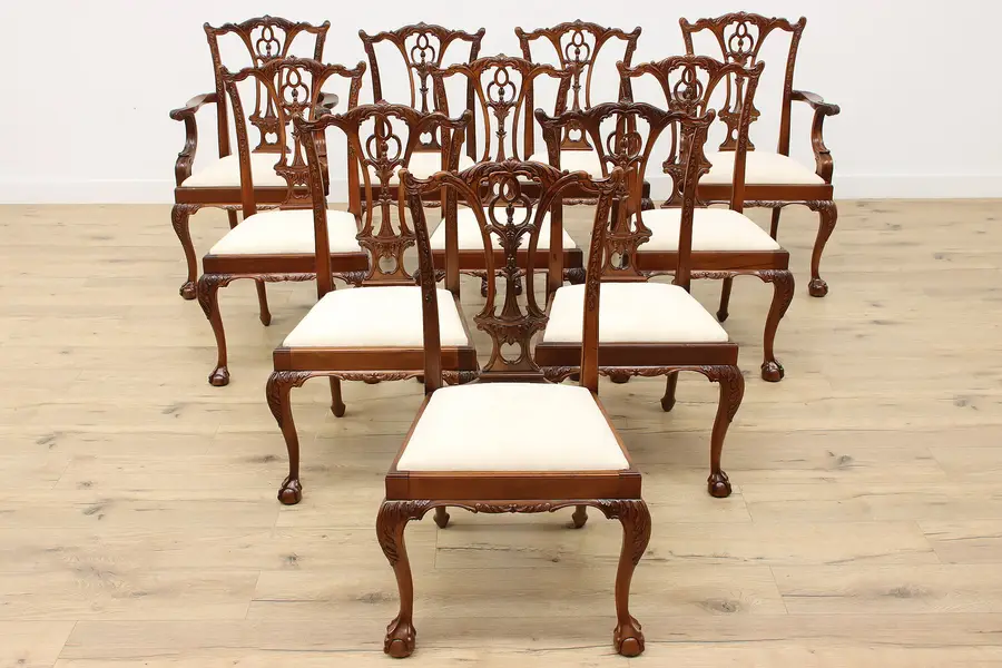 Photo of Set of 10 Vintage Georgian Mahogany Dining Chairs, Williams