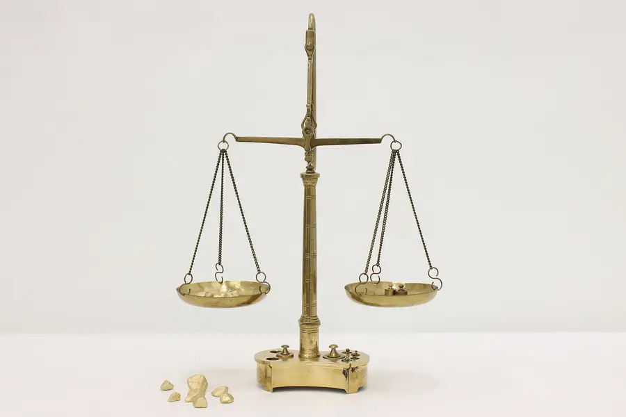 Photo of Victorian English Antique Brass Balance Scale w/ Weights