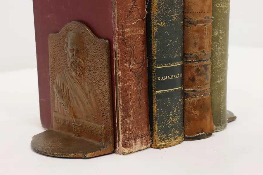 Photo of Pair of Antique Bronze Finish Henry Longfellow Bookends