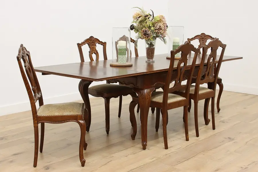 Photo of Country French Antique Oak Dining Set, Table & 6 Chairs