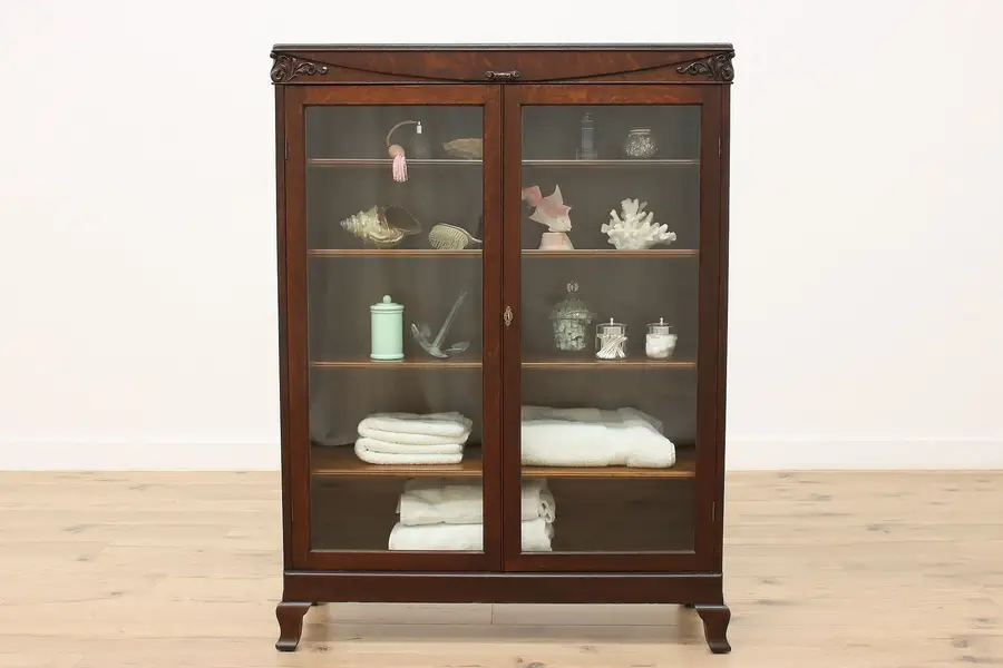 Photo of Victorian Antique Carved Oak Office Library Bookcase Peacock