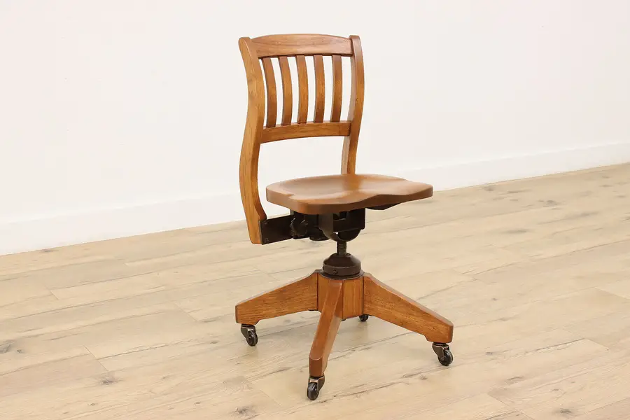 Photo of Walnut Vintage Adjustable & Swivel Office Library Desk Chair