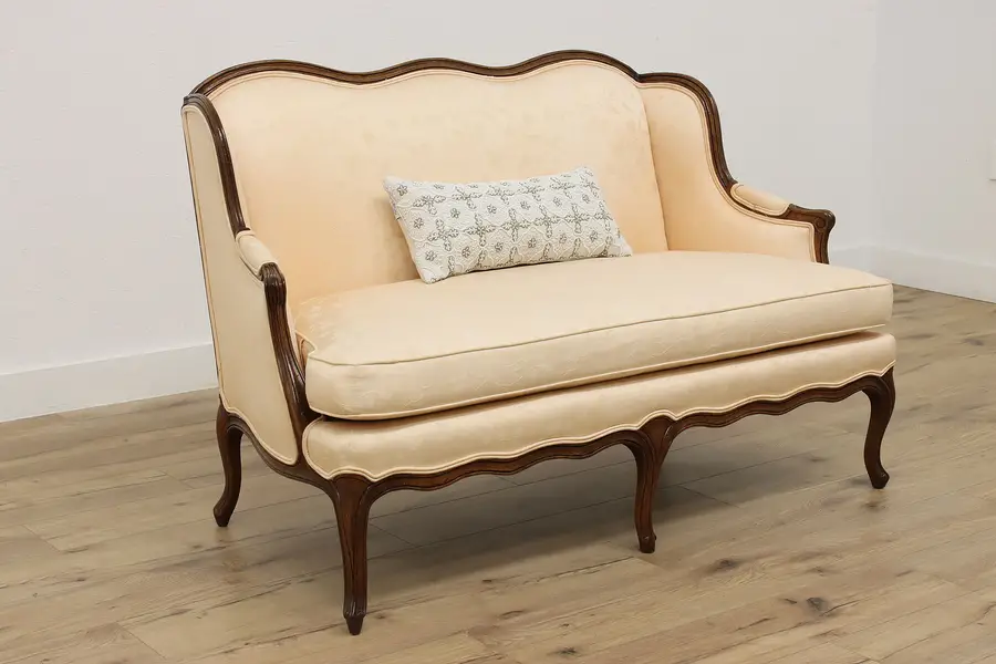 Photo of Country French Vintage Peach Upholstery Settee Sofa Henredon