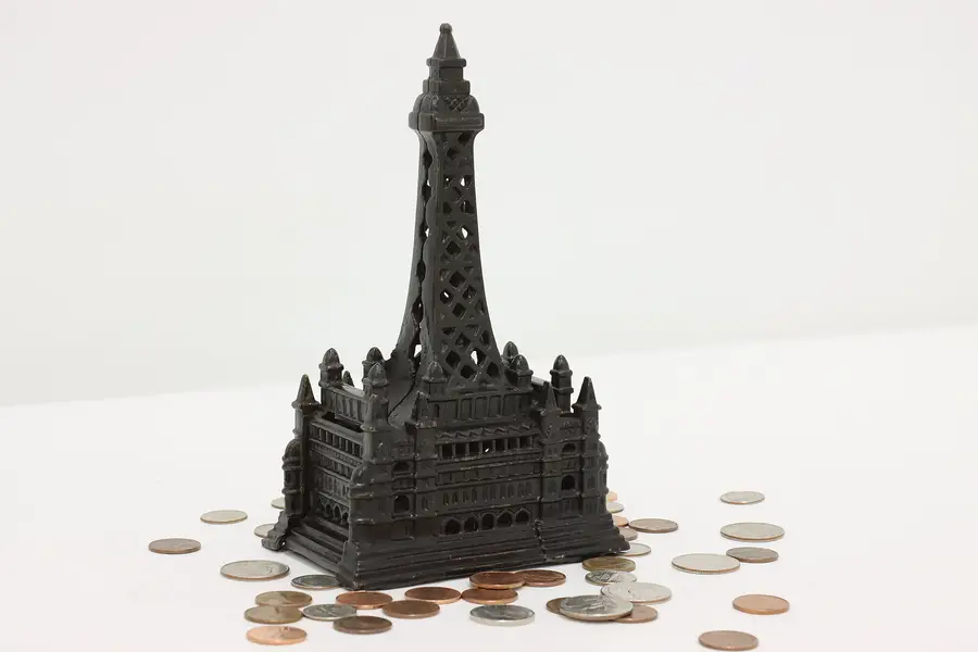 Photo of Painted Antique Cast Iron Tower Coin Bank