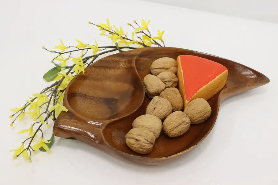 Photo of Hawaiian Vintage Carved Monkey Pod Leaf Tray or Dish