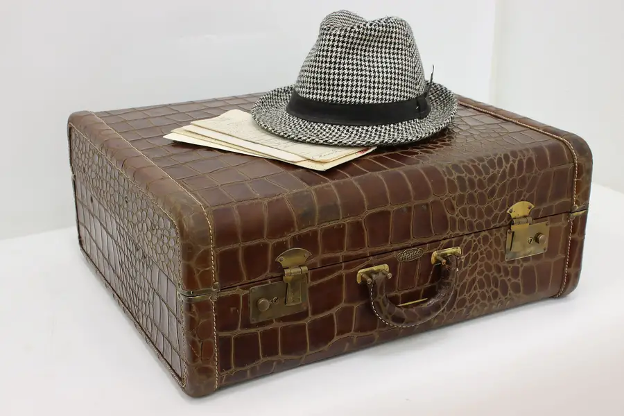Photo of Faux Alligator Vintage Suitcase w/ Clothes Rack, Hanco