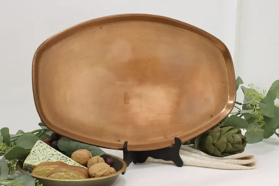 Photo of Oval Antique Copper Serving Tray or Platter WASB