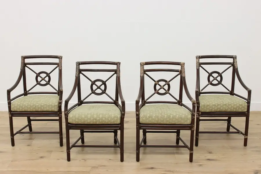 Photo of McGuire Vintage Set of 4 Rattan & Mahogany Patio Chairs