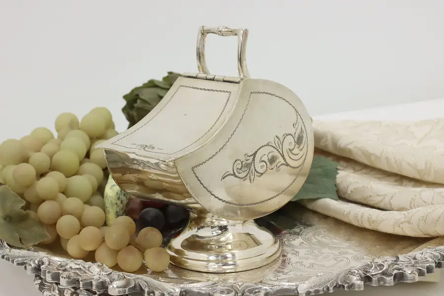 Photo of Victorian Antique Silverplate Sugar Scuttle, Hinged Lid