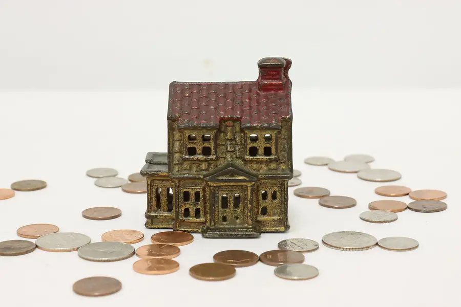 Photo of Farmhouse Antique Painted Cast Iron House Coin Bank