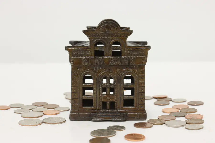 Photo of Victorian Antique Cast Iron "City Bank" Coin Bank