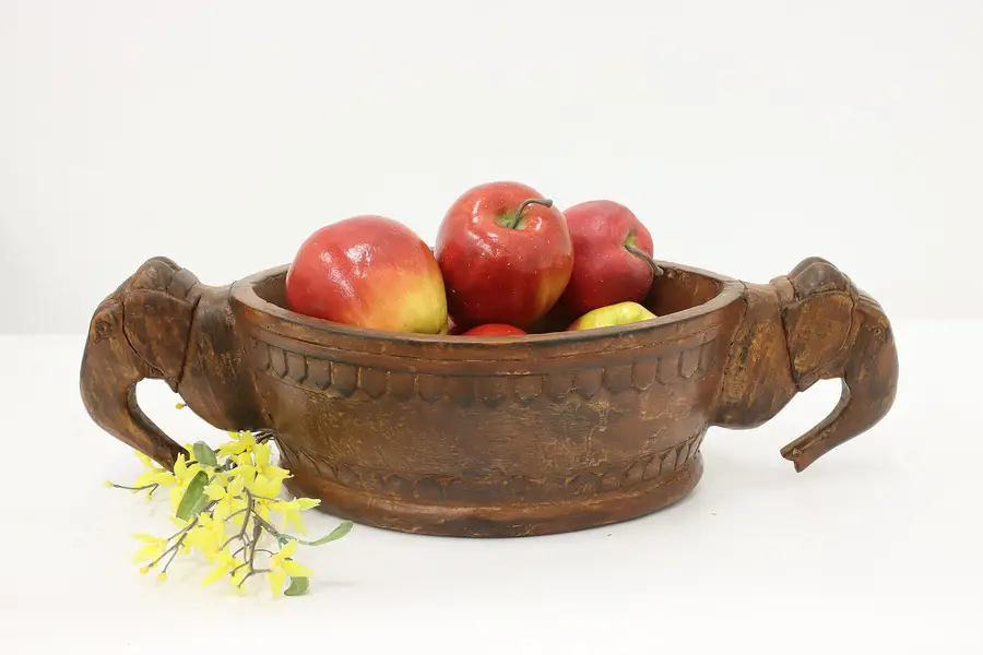Photo of African Vintage Carved Bowl with Elephant Handles