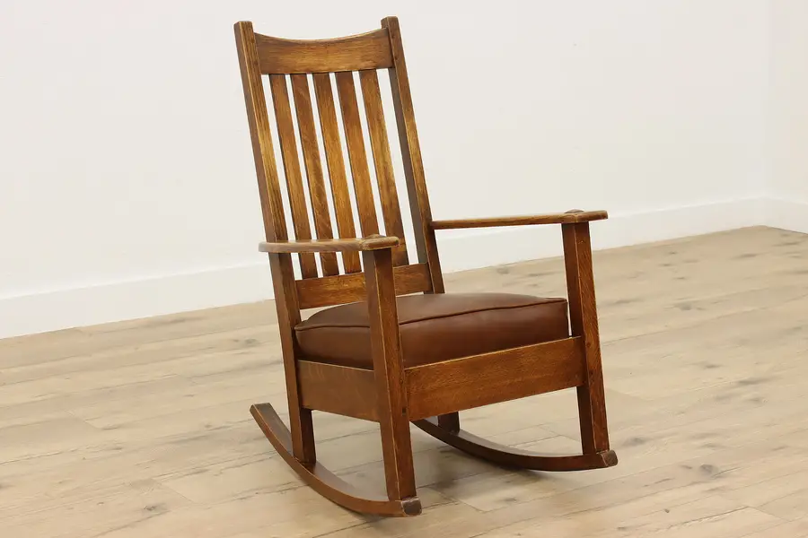 Photo of Craftsman Antique Oak & Leather Rocking Chair, Limberts
